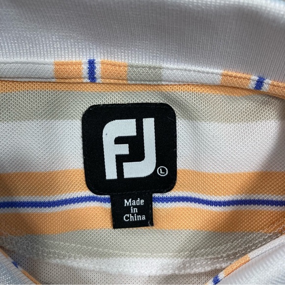 Footjoy Orange White Grey Striped Polo Shirt Golf Men's Sz L - Picture 6 of 10